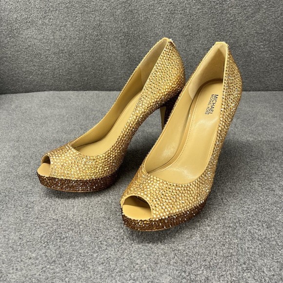 Michael Kors Shoes - Michael Kors High Heels Shoes 8M Platform Nude Pumps Open Toe handmade ringstone